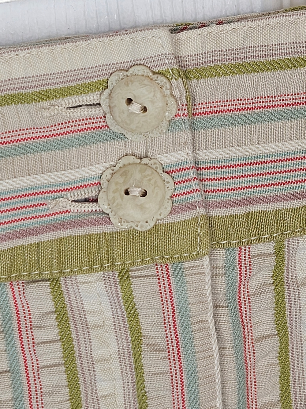NWOT CAbi Striped Mini Skirt Olive Pink Cream Teal Women's Size 8 Cotton Casual - Picture 4 of 7